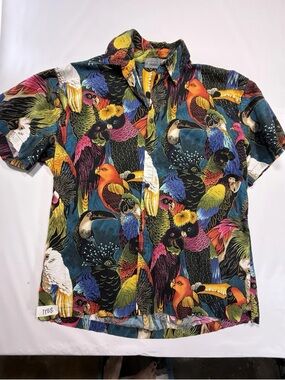 High Seas Trading Co Hawaiian Shirt Tropical Birds Parrot Toucan Colorful Men L